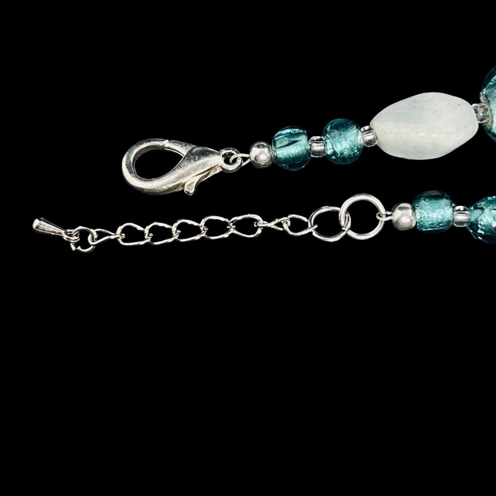 Chunky Teal And Clear Glass With Blue Quartz Beaded Necklace (NA77) - Picture 7 of 8